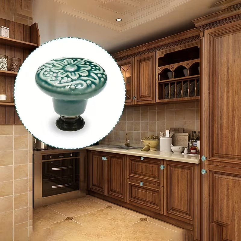 Furniture Interlocking Hardware - 12pcs Ceramic Cabinet Knobs, Floral Design,