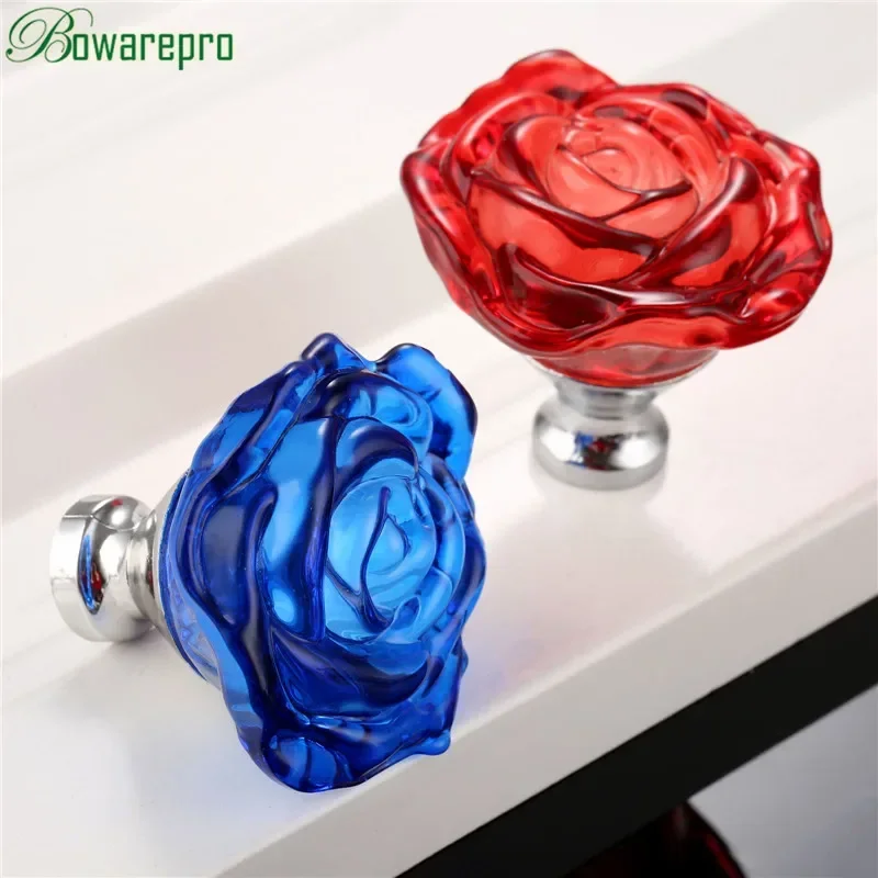 Furniture Interlocking Hardware - bowarepro 50MM Crystal Rose Glass Handle