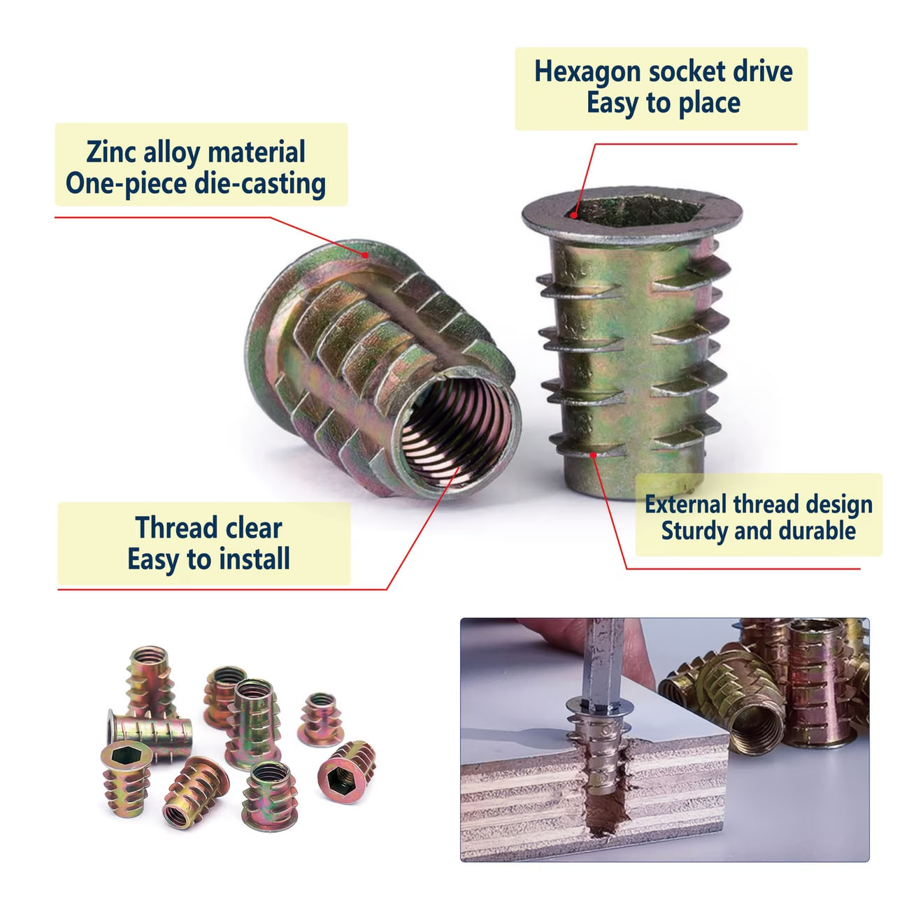 70pcs Threaded Insert Nut E-nu - Furniture Hardware Threaded Inserts review and price